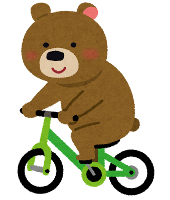 緑の自転車に乗ったクマ