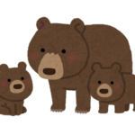 イラスト：二匹の子熊と親熊が集まっている