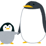 イラスト：親子で手をつないでいる、可愛いペンギン