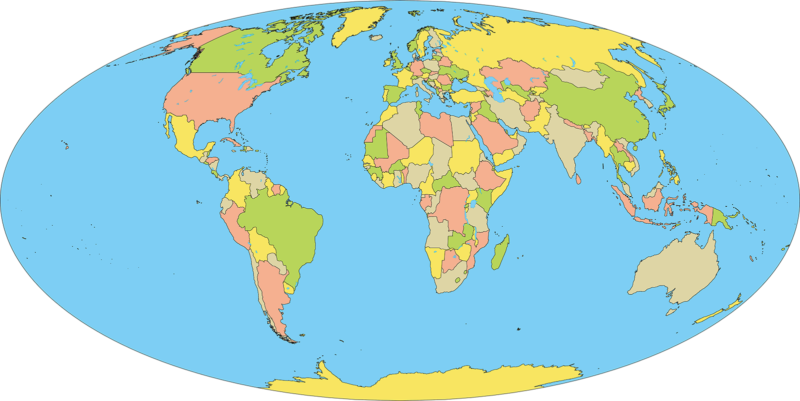 地図：モルワイデ図法を用いた世界地図