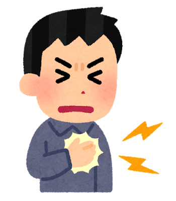 胸に手を当てて、心臓を痛がっている男性のイラスト